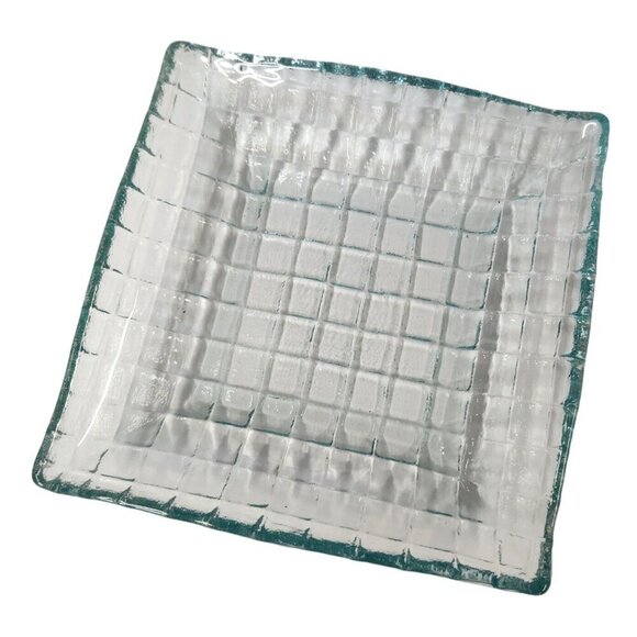 Mid Century Modern Art Glass Tray Grid Pattern Decor for Coffee Table Accent Tra - Picture 1 of 8